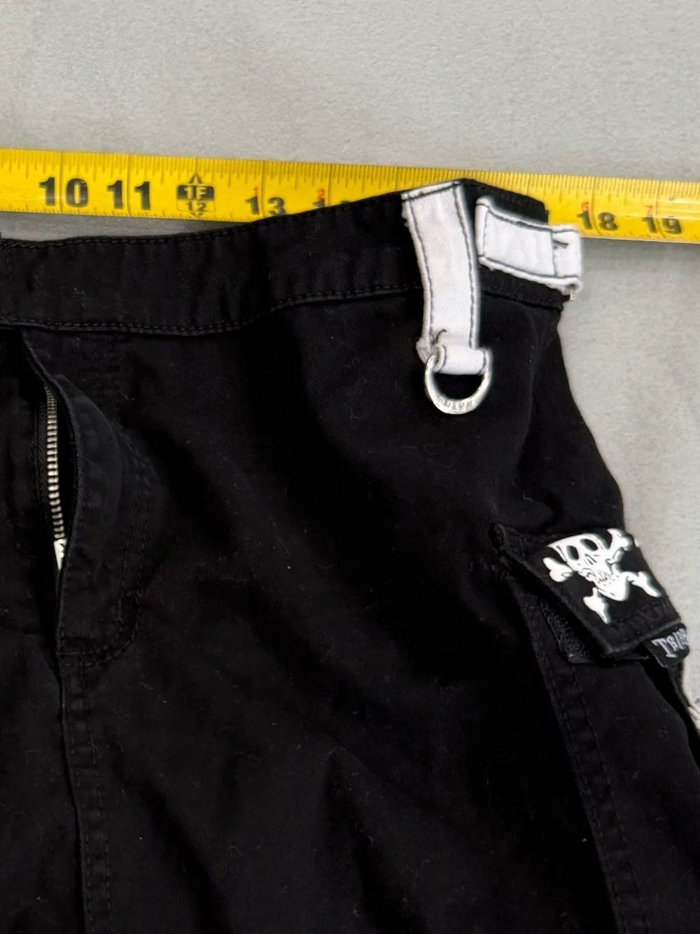 Tripp NYC Black Cargo Pocket Mini Skirt Sz XL Black with White Details Skull Zip